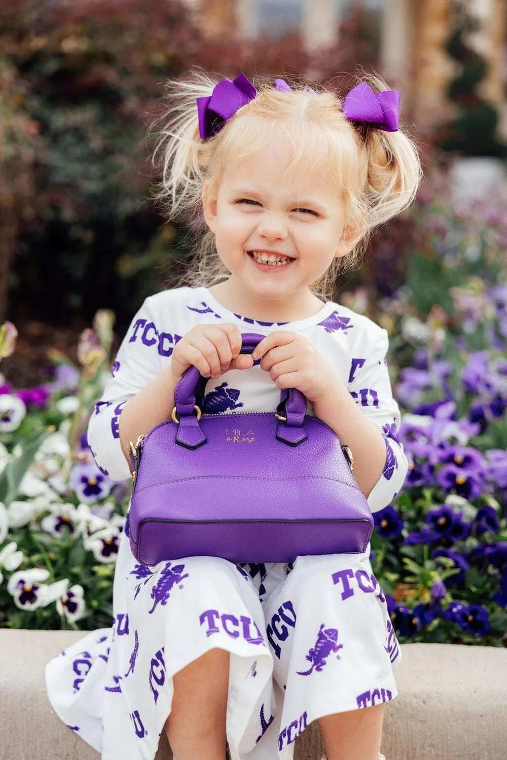 TCU White Frog 3/4 Sleeve Pocket Twirl Dress - Mila & Rose ® - Flyclothing LLC