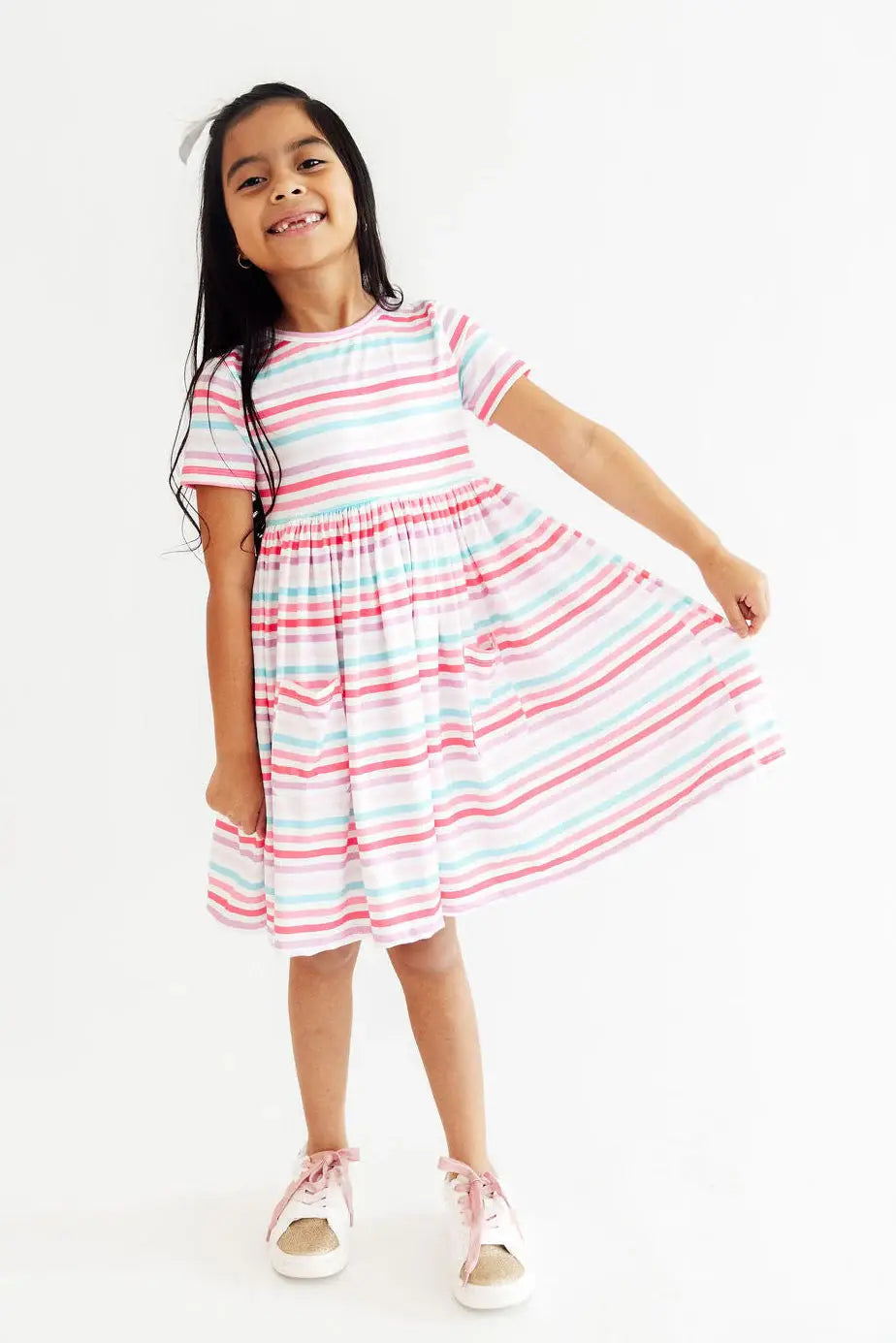 Pastel Stripes S/S Pocket Twirl Dress - Mila & Rose ® - Flyclothing LLC