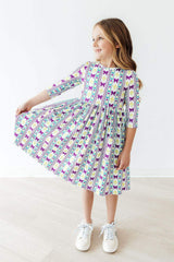 Mardi Gras 3/4 Sleeve Pocket Twirl Dress - Mila & Rose ® - Flyclothing LLC