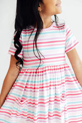 Pastel Stripes S/S Pocket Twirl Dress - Mila & Rose ® - Flyclothing LLC