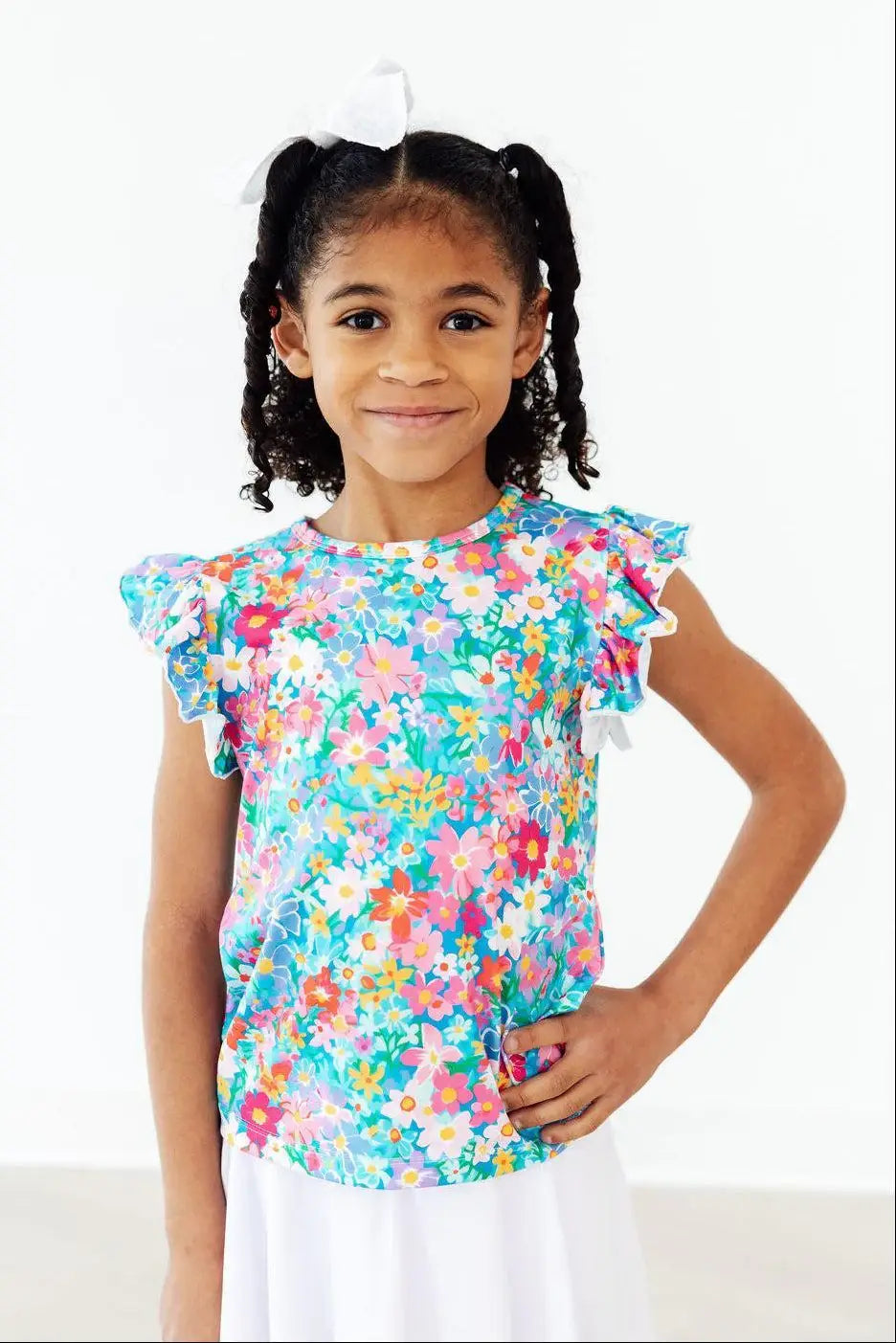 Preppy Floral S/S Ruffle Tee - Mila & Rose ® - Flyclothing LLC