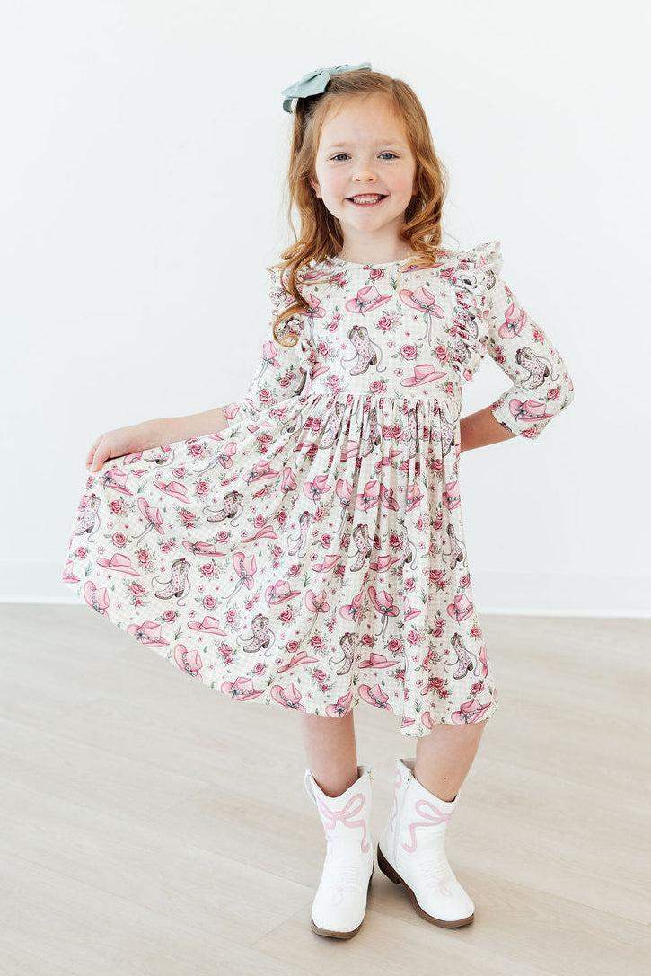 Cowgirl Cutie 3/4 Sleeve Ruffle Twirl Dress - Mila & Rose ® - Flyclothing LLC