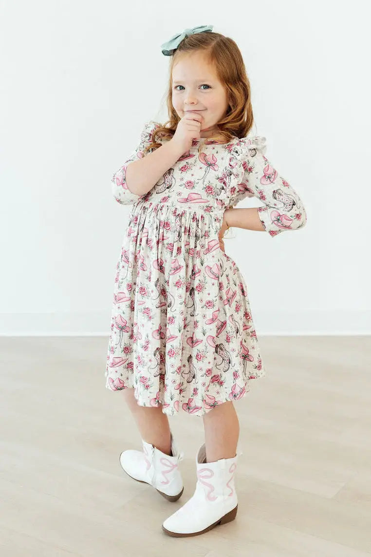 Cowgirl Cutie 3/4 Sleeve Ruffle Twirl Dress - Mila & Rose ® - Flyclothing LLC