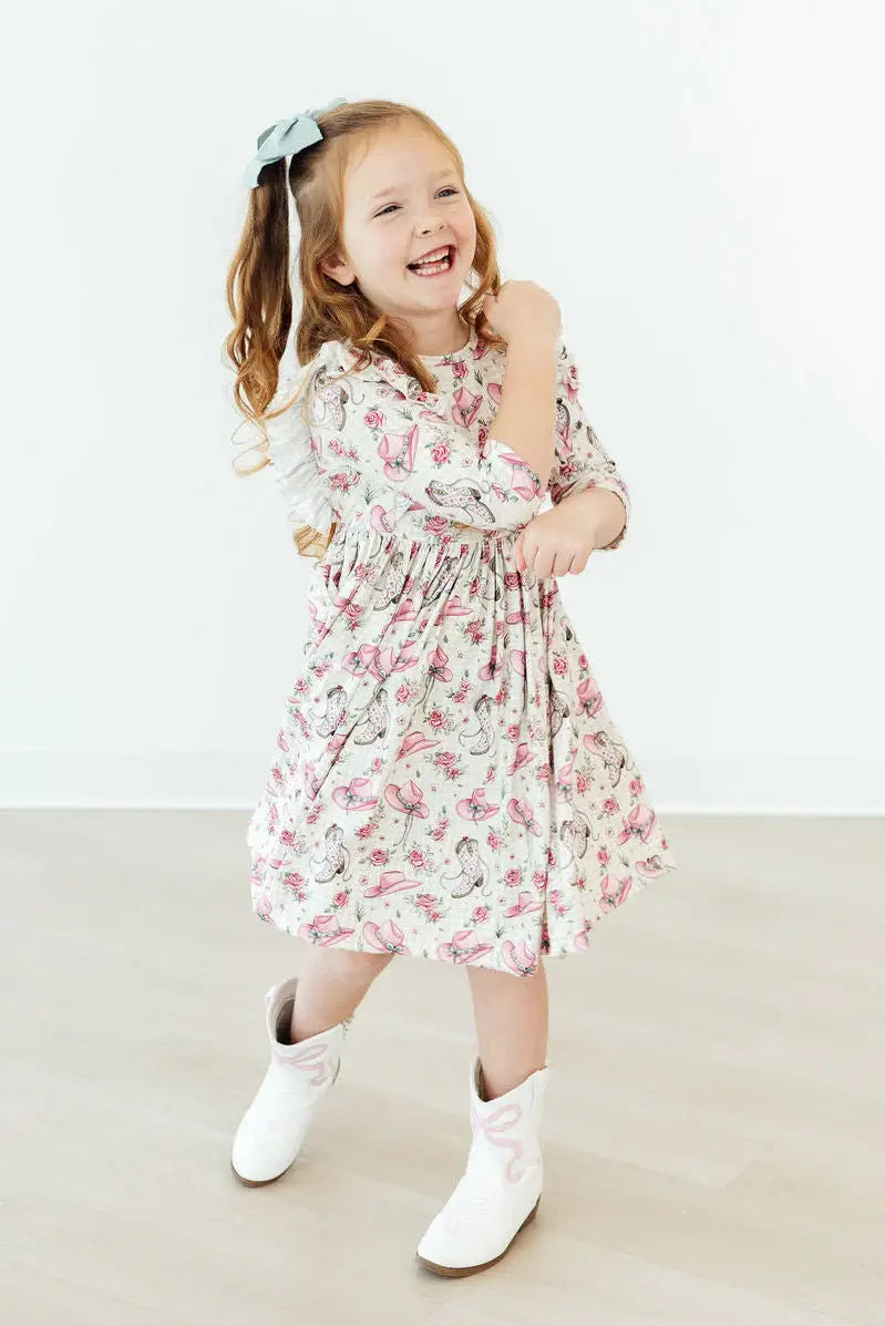 Cowgirl Cutie 3/4 Sleeve Ruffle Twirl Dress - Mila & Rose ® - Flyclothing LLC