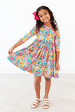 Floral Fiesta 3/4 Sleeve Pocket Twirl Dress