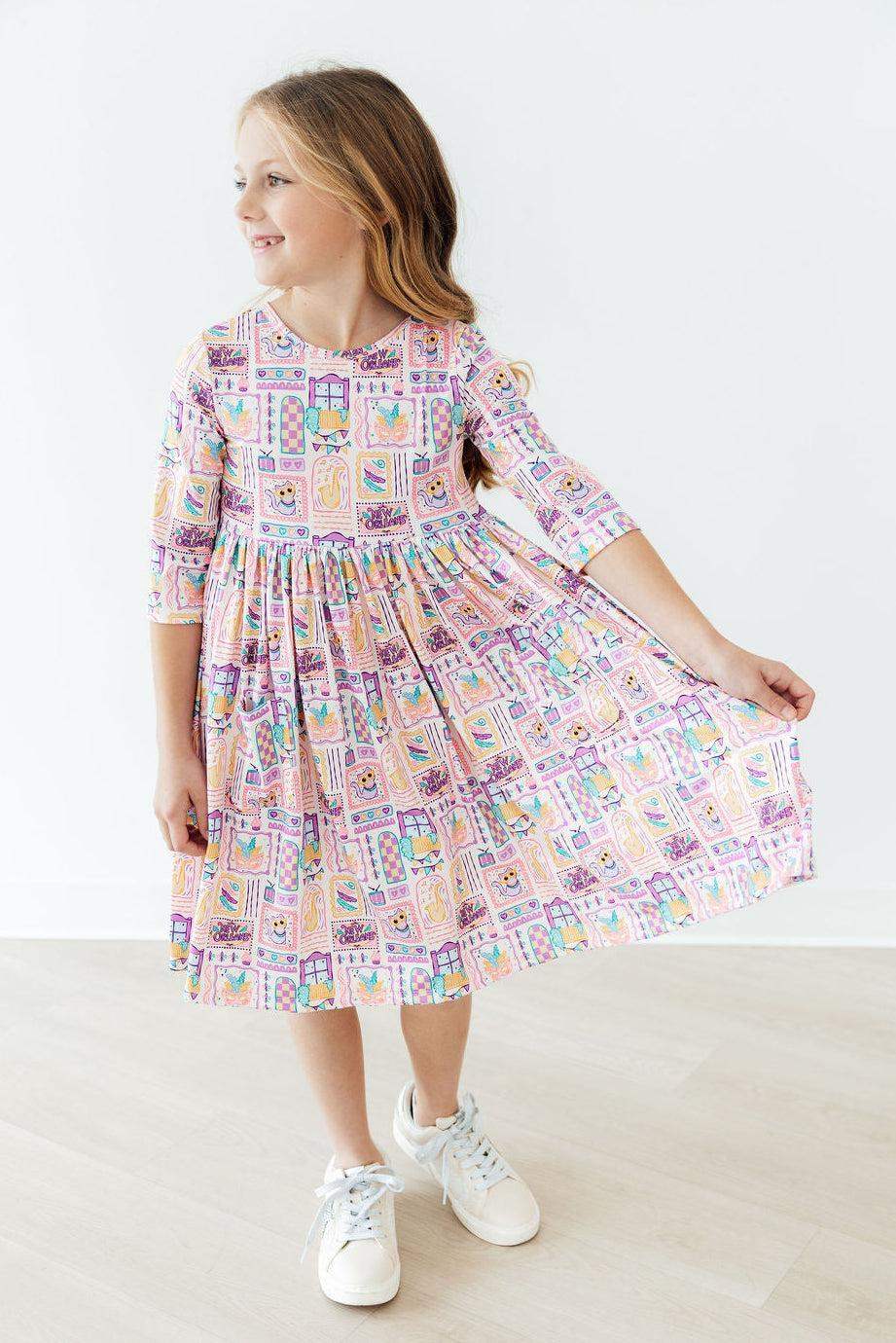 French Quarter Fun 3/4 Sleeve Pocket Twirl Dress - Mila & Rose ® - Flyclothing LLC