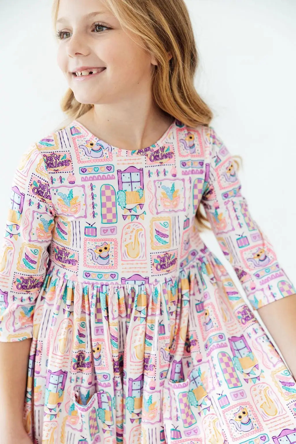 French Quarter Fun 3/4 Sleeve Pocket Twirl Dress - Mila & Rose ® - Flyclothing LLC