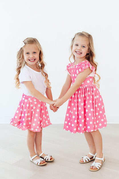 Pink Polka Dots Flutter Sleeve Twirl Dress - Mila & Rose ® - Flyclothing LLC