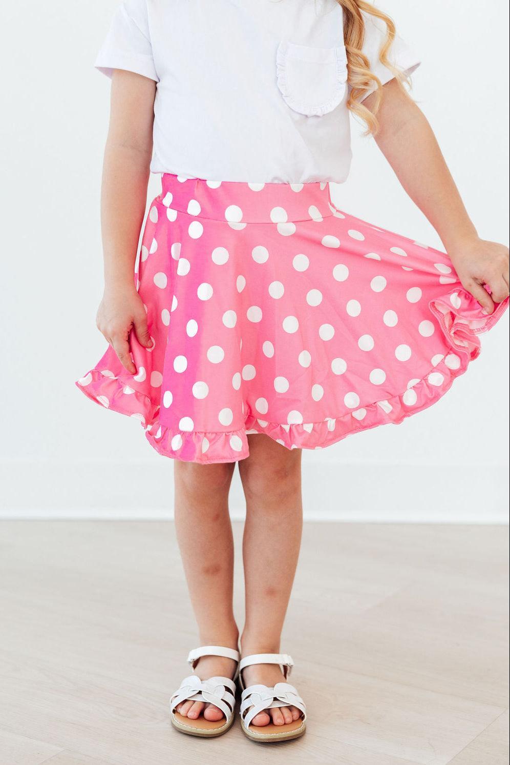 Pink Polka Dots Ruffle Twirl Skort - Mila & Rose ® - Flyclothing LLC