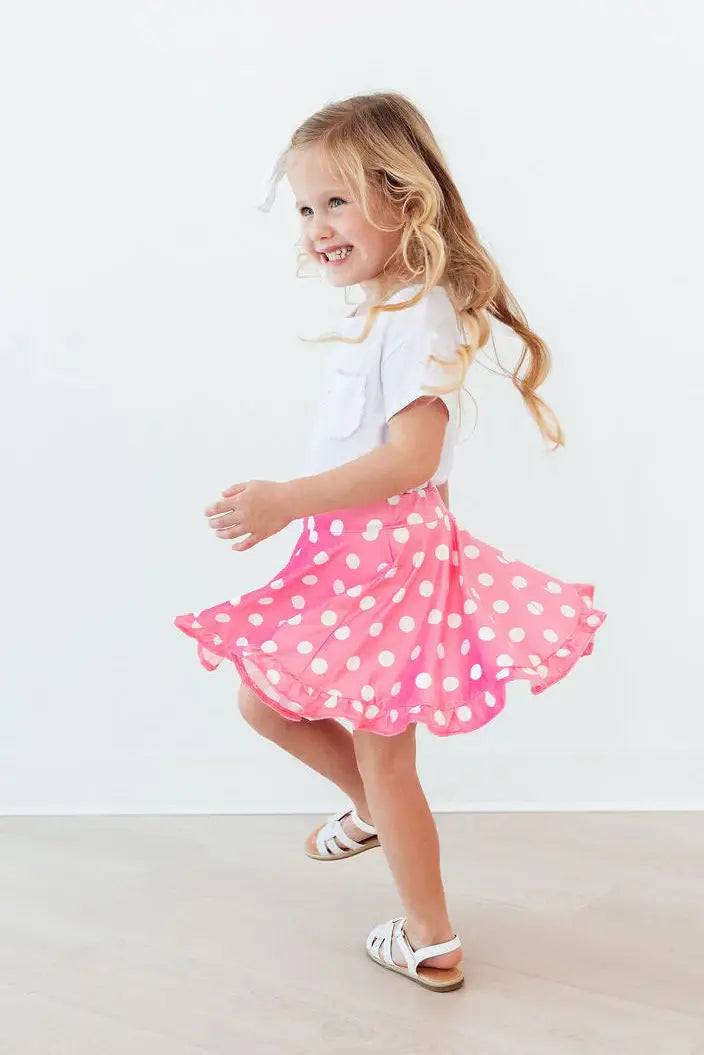 Pink Polka Dots Ruffle Twirl Skort - Mila & Rose ® - Flyclothing LLC