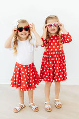 Red Polka Dots 3/4 Sleeve Pocket Twirl Dress - Mila & Rose ® - Flyclothing LLC