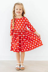 Red Polka Dots 3/4 Sleeve Pocket Twirl Dress - Mila & Rose ® - Flyclothing LLC