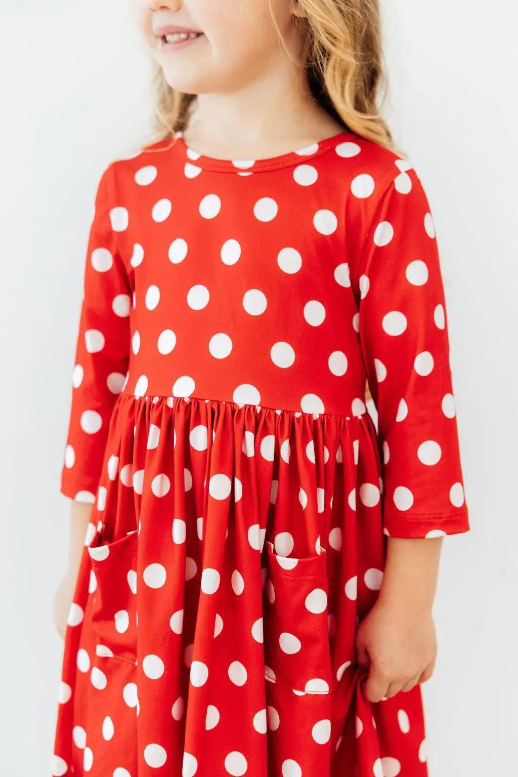 Red Polka Dots 3/4 Sleeve Pocket Twirl Dress - Mila & Rose ® - Flyclothing LLC
