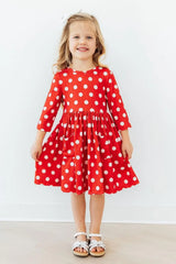 Red Polka Dots 3/4 Sleeve Pocket Twirl Dress - Mila & Rose ® - Flyclothing LLC