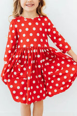 Red Polka Dots 3/4 Sleeve Pocket Twirl Dress - Mila & Rose ® - Flyclothing LLC
