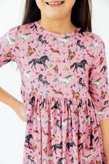 Petals & Ponies 3/4 Sleeve Pocket Twirl Dress - Mila & Rose ® - Flyclothing LLC