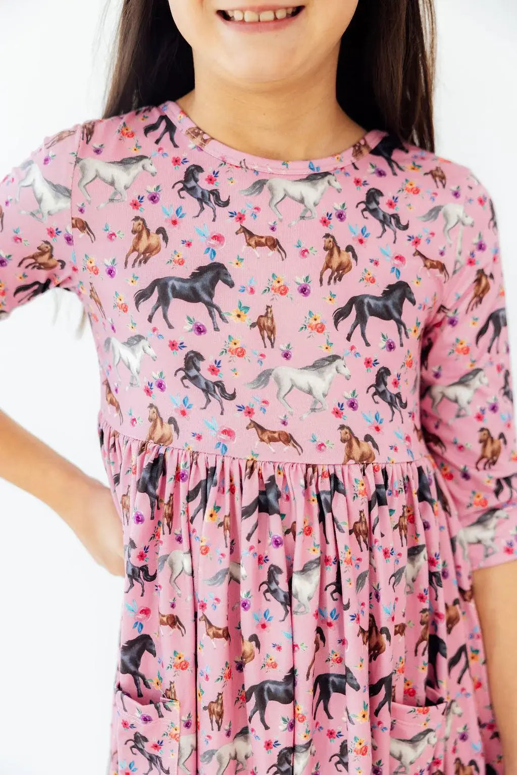 Petals & Ponies 3/4 Sleeve Pocket Twirl Dress - Mila & Rose ® - Flyclothing LLC