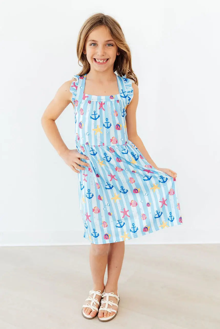 Tidepool Treasures Ruffle Cross Back Dress - Mila & Rose ® - Flyclothing LLC