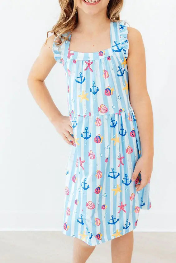 Tidepool Treasures Ruffle Cross Back Dress - Mila & Rose ® - Flyclothing LLC