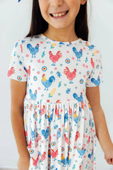 Rainbow Roosters S/S Pocket Twirl Dress - Mila & Rose ® - Flyclothing LLC