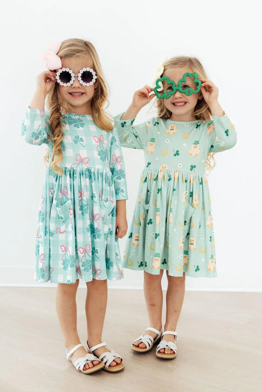 Shamrock Sweetheart 3/4 Sleeve Pocket Twirl Dress - Mila & Rose ® - Flyclothing LLC