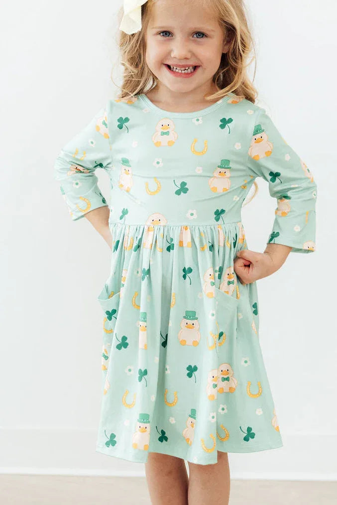 Lucky Duck 3/4 Sleeve Pocket Twirl Dress - Mila & Rose ® - Flyclothing LLC