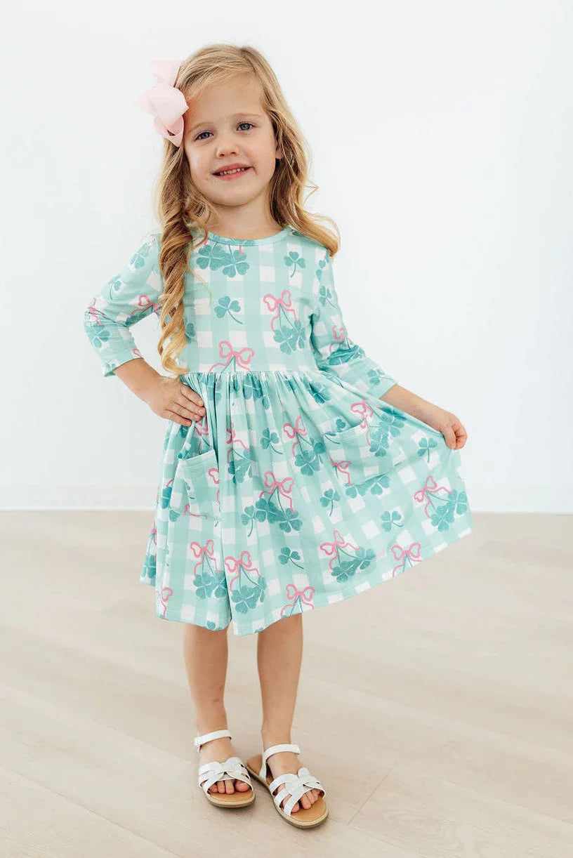 Shamrock Sweetheart 3/4 Sleeve Pocket Twirl Dress - Mila & Rose ® - Flyclothing LLC