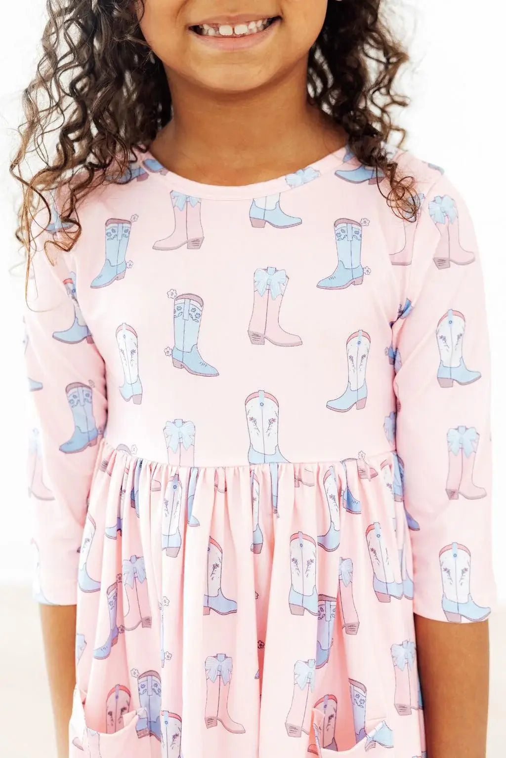 Ribbons & Rodeos 3/4 Sleeve Pocket Twirl Dress - Mila & Rose ® - Flyclothing LLC