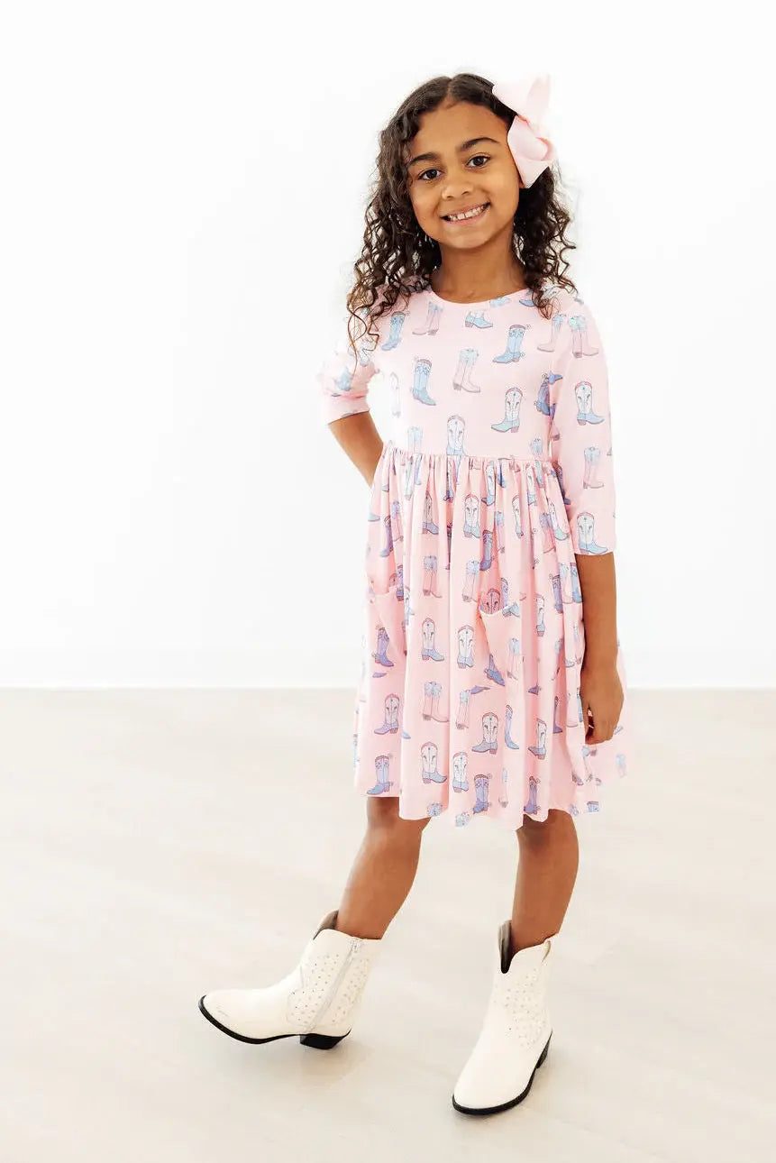 Ribbons & Rodeos 3/4 Sleeve Pocket Twirl Dress - Mila & Rose ® - Flyclothing LLC