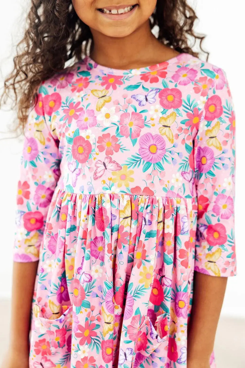 Fluttering Garden 3/4 Sleeve Pocket Twirl Dress - Mila & Rose ® - Flyclothing LLC