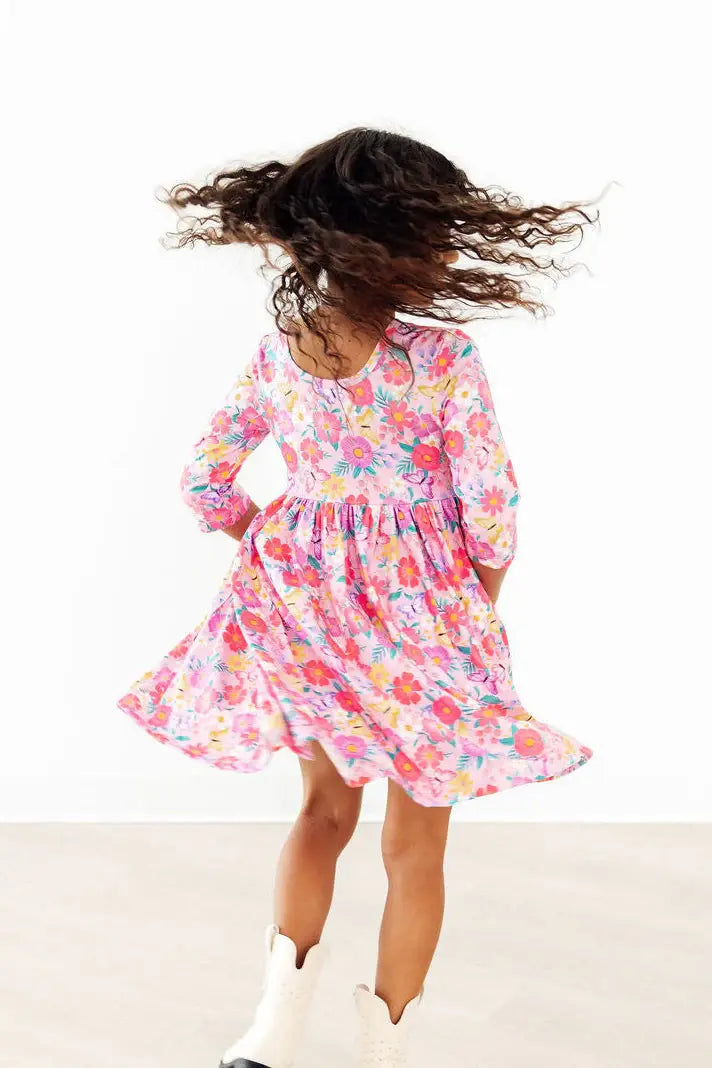 Fluttering Garden 3/4 Sleeve Pocket Twirl Dress - Mila & Rose ® - Flyclothing LLC
