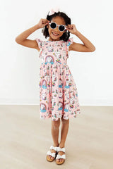 Rainbow Purr-fection Flutter Sleeve Twirl Dress - Mila & Rose ® - Flyclothing LLC