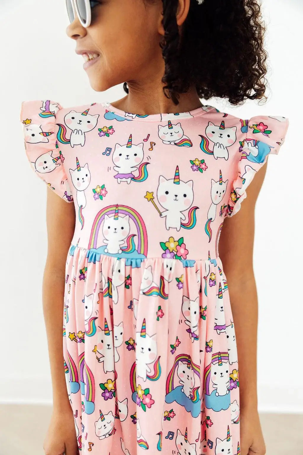Rainbow Purr-fection Flutter Sleeve Twirl Dress - Mila & Rose ® - Flyclothing LLC