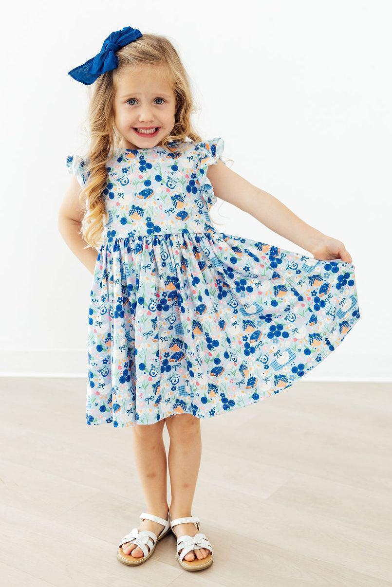 Blueberry Picnic Flutter Sleeve Twirl Dress - Mila & Rose ® - Flyclothing LLC