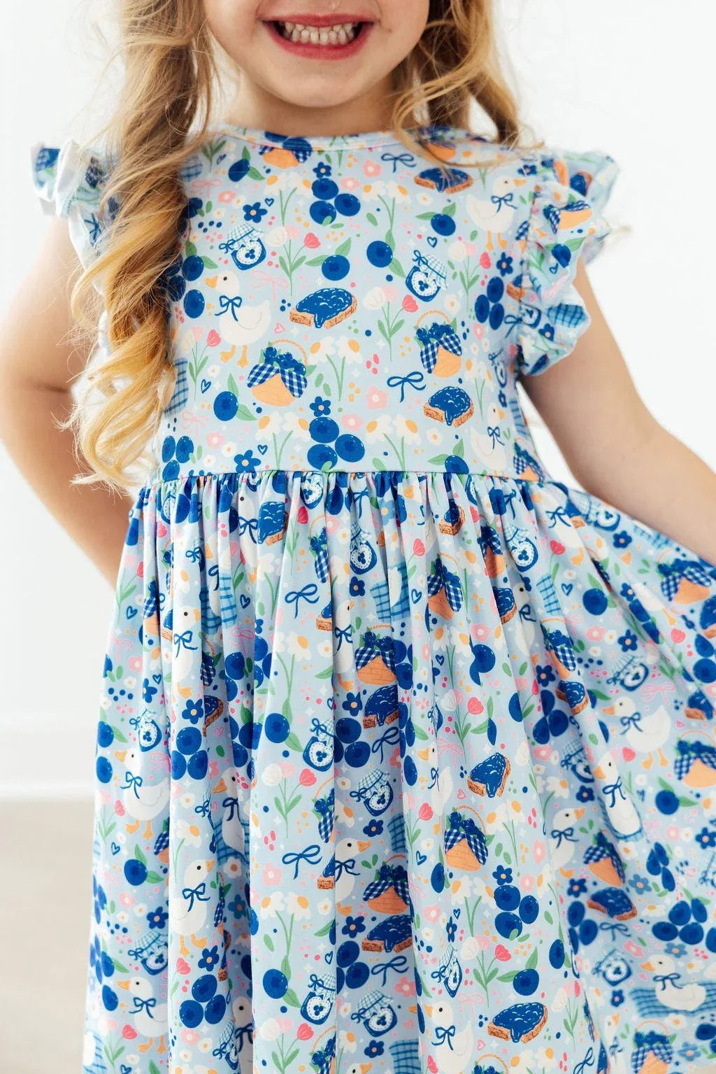 Blueberry Picnic Flutter Sleeve Twirl Dress - Mila & Rose ® - Flyclothing LLC