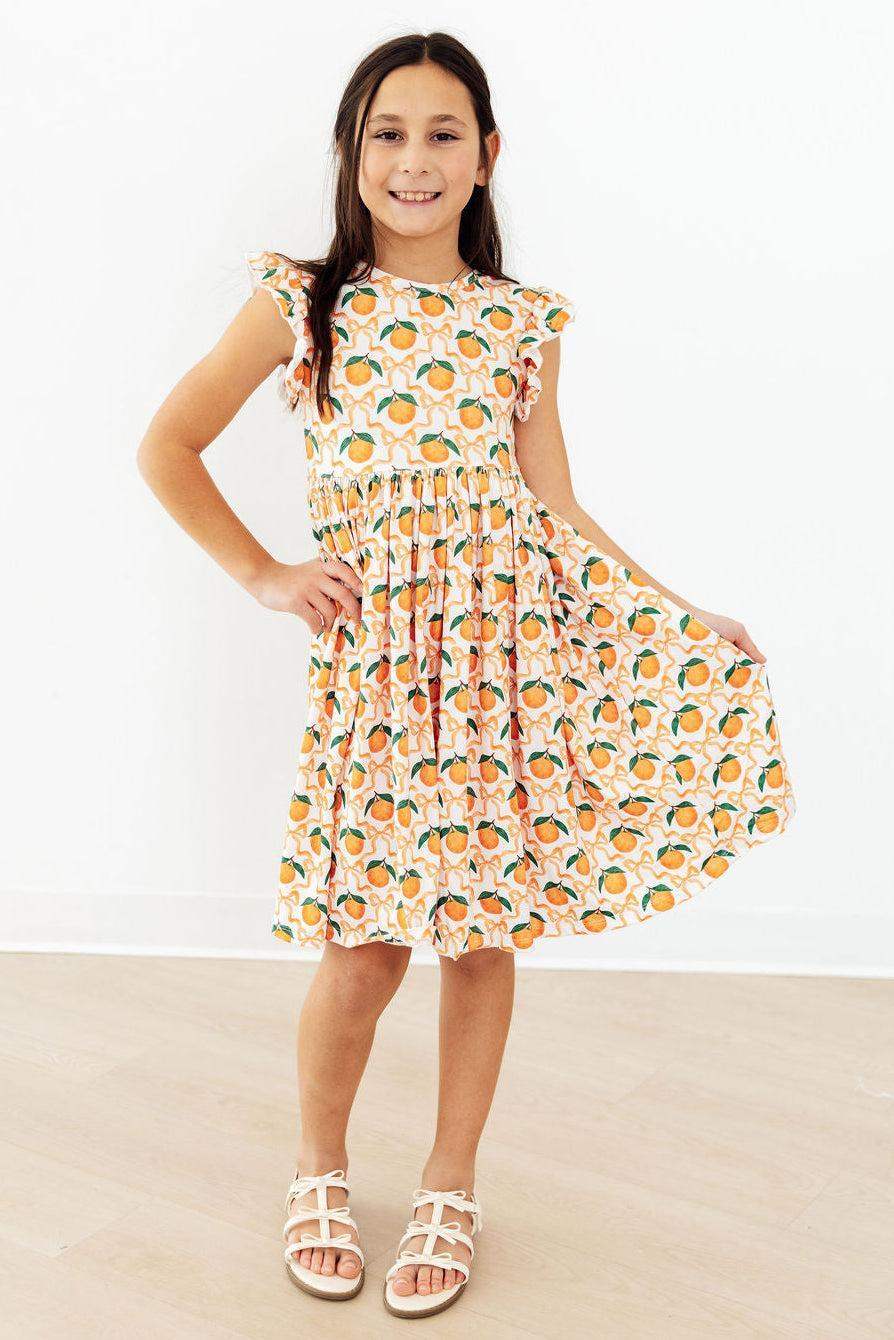 Orange Orchard Flutter Sleeve Twirl Dress - Mila & Rose ® - Flyclothing LLC