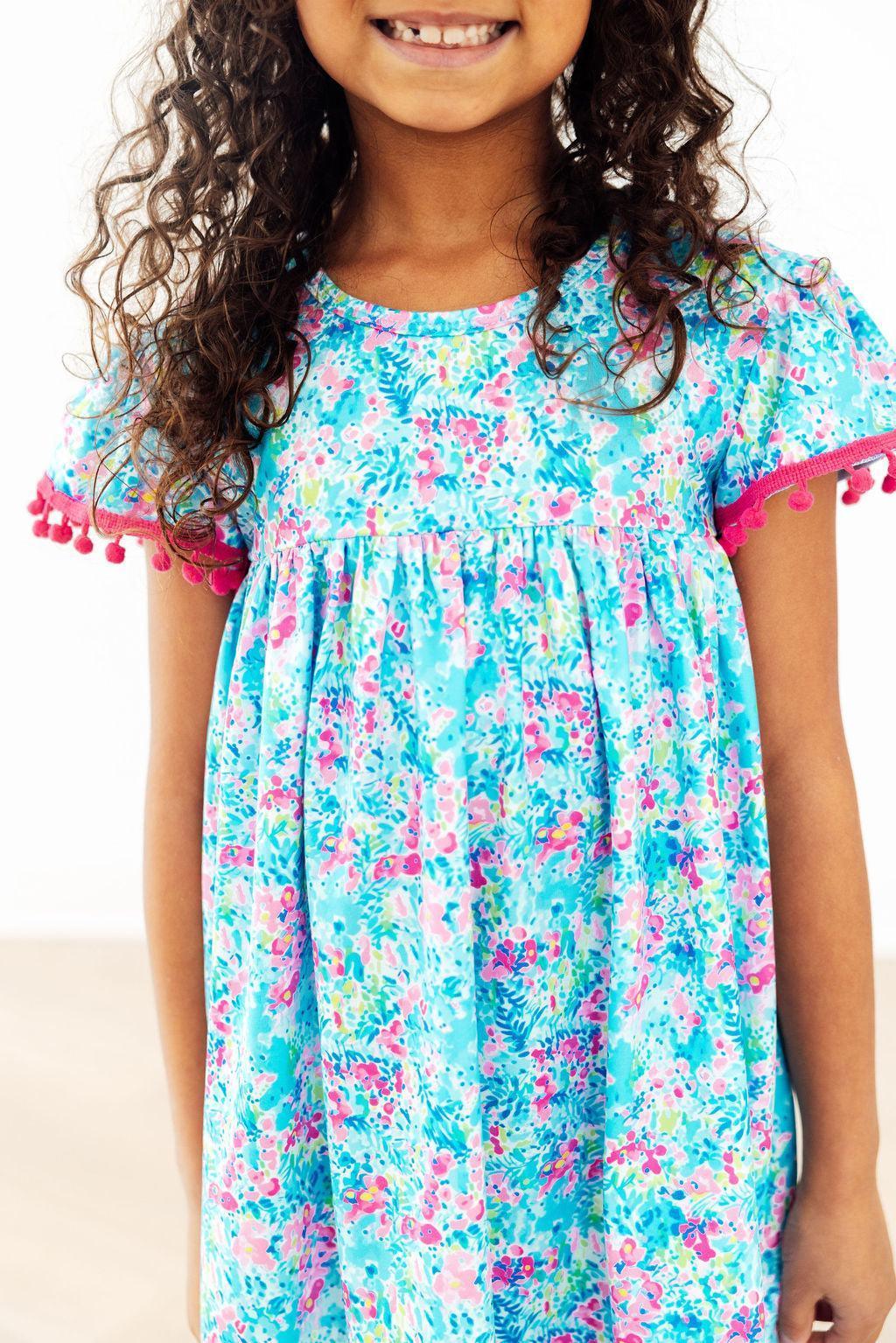 Aqua Garden Pom Pom Dress - Mila & Rose ® - Flyclothing LLC