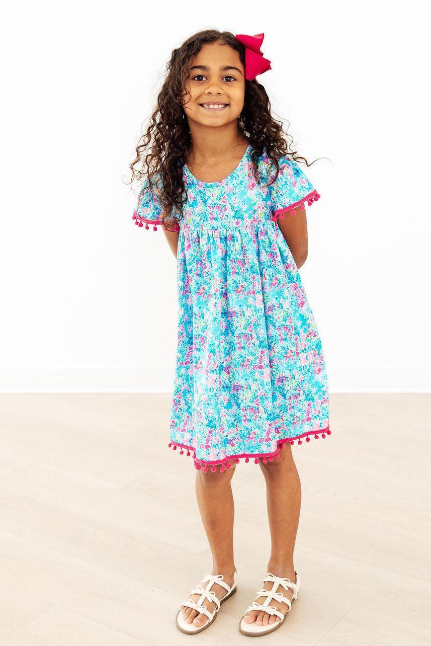 Aqua Garden Pom Pom Dress - Mila & Rose ® - Flyclothing LLC