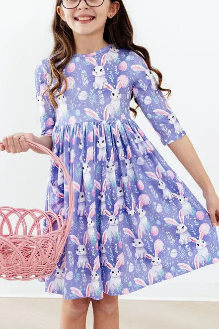 Beautiful Bunnies 3/4 Sleeve Pocket Twirl Dress - Mila & Rose ® - Flyclothing LLC
