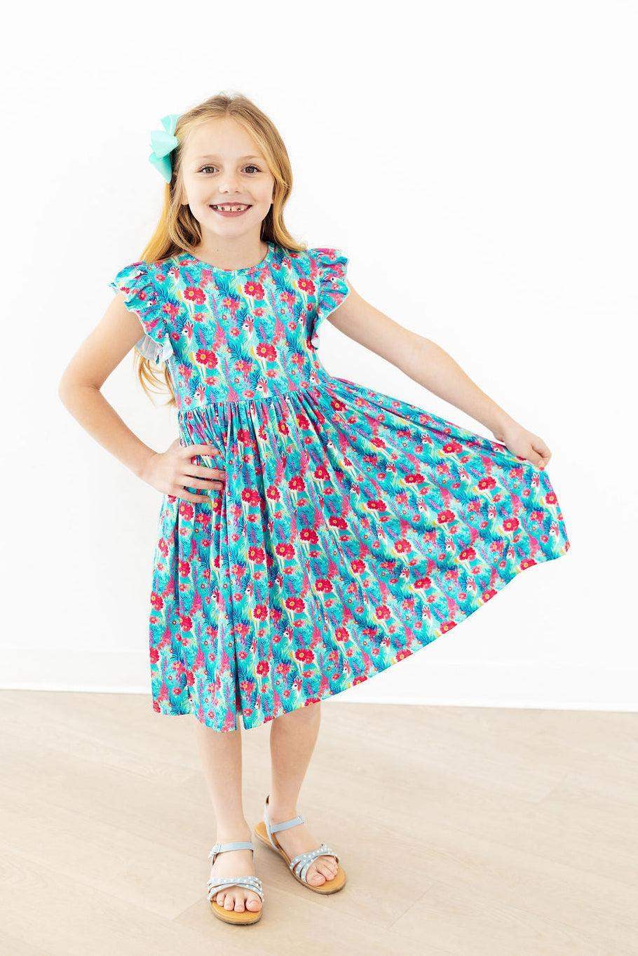Lovely Llamas Flutter Sleeve Twirl Dress - Mila & Rose ® - Flyclothing LLC