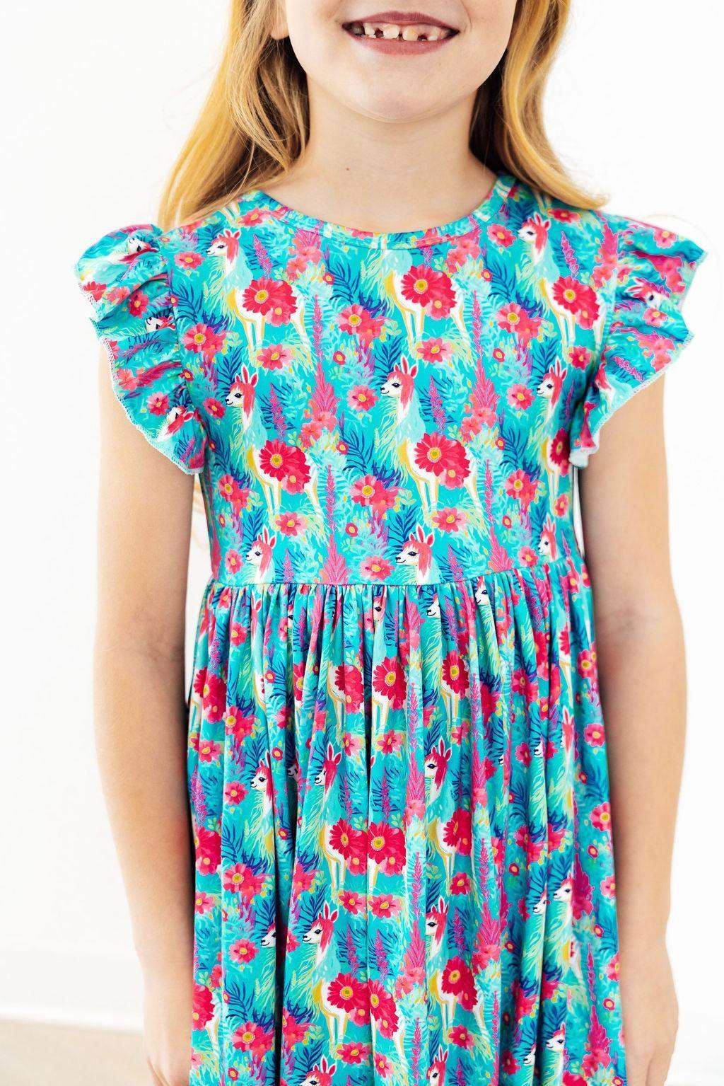 Lovely Llamas Flutter Sleeve Twirl Dress - Mila & Rose ® - Flyclothing LLC
