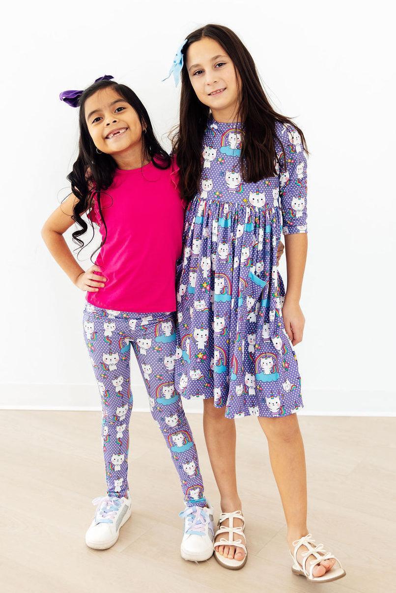 Kitties in the Clouds 3/4 Sleeve Pocket Twirl Dress - Mila & Rose ® - Flyclothing LLC