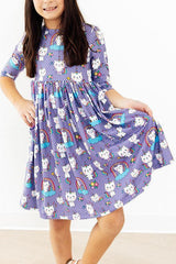 Kitties in the Clouds 3/4 Sleeve Pocket Twirl Dress - Mila & Rose ® - Flyclothing LLC
