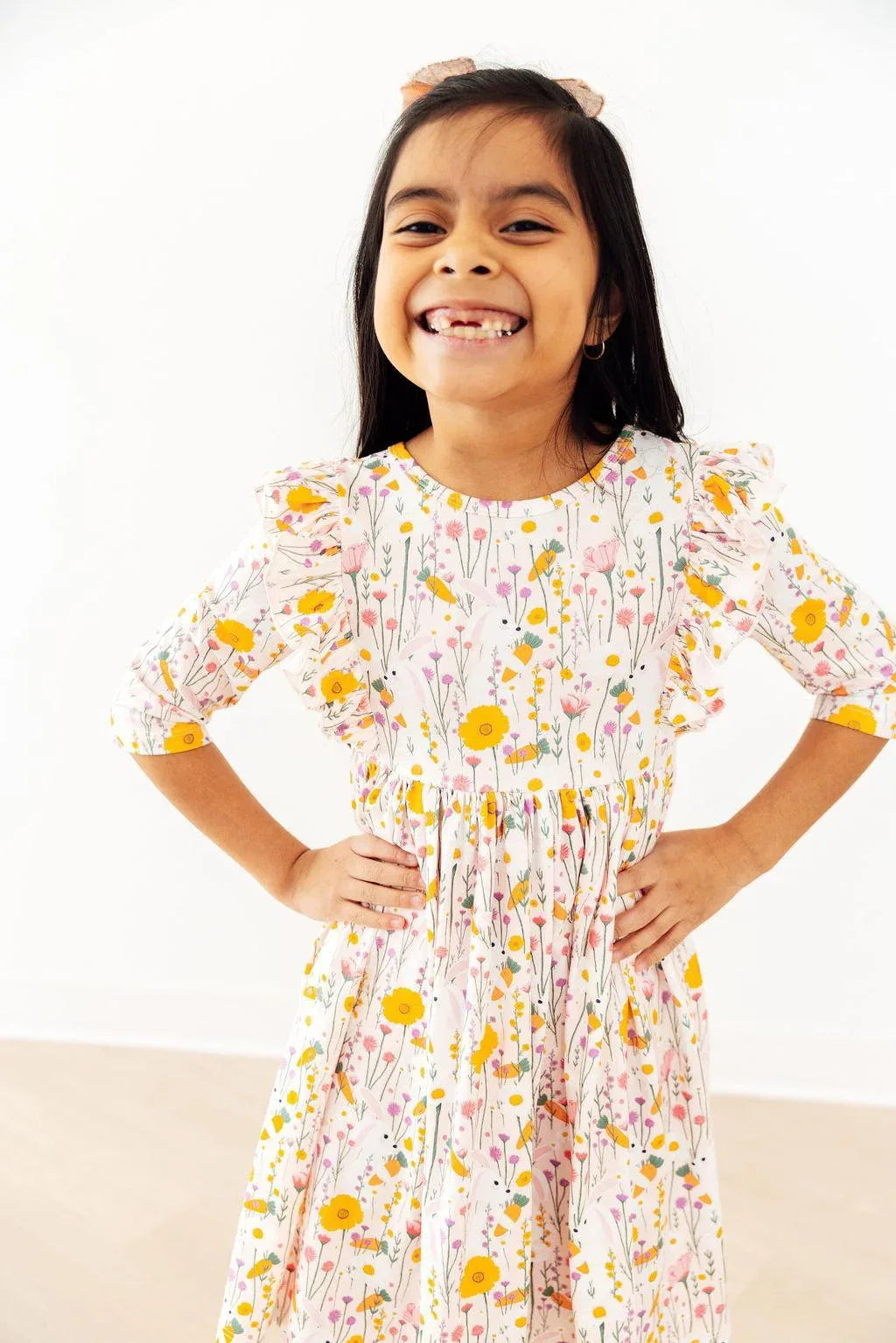 Carrot Cutie 3/4 Sleeve Ruffle Twirl Dress - Mila & Rose ® - Flyclothing LLC