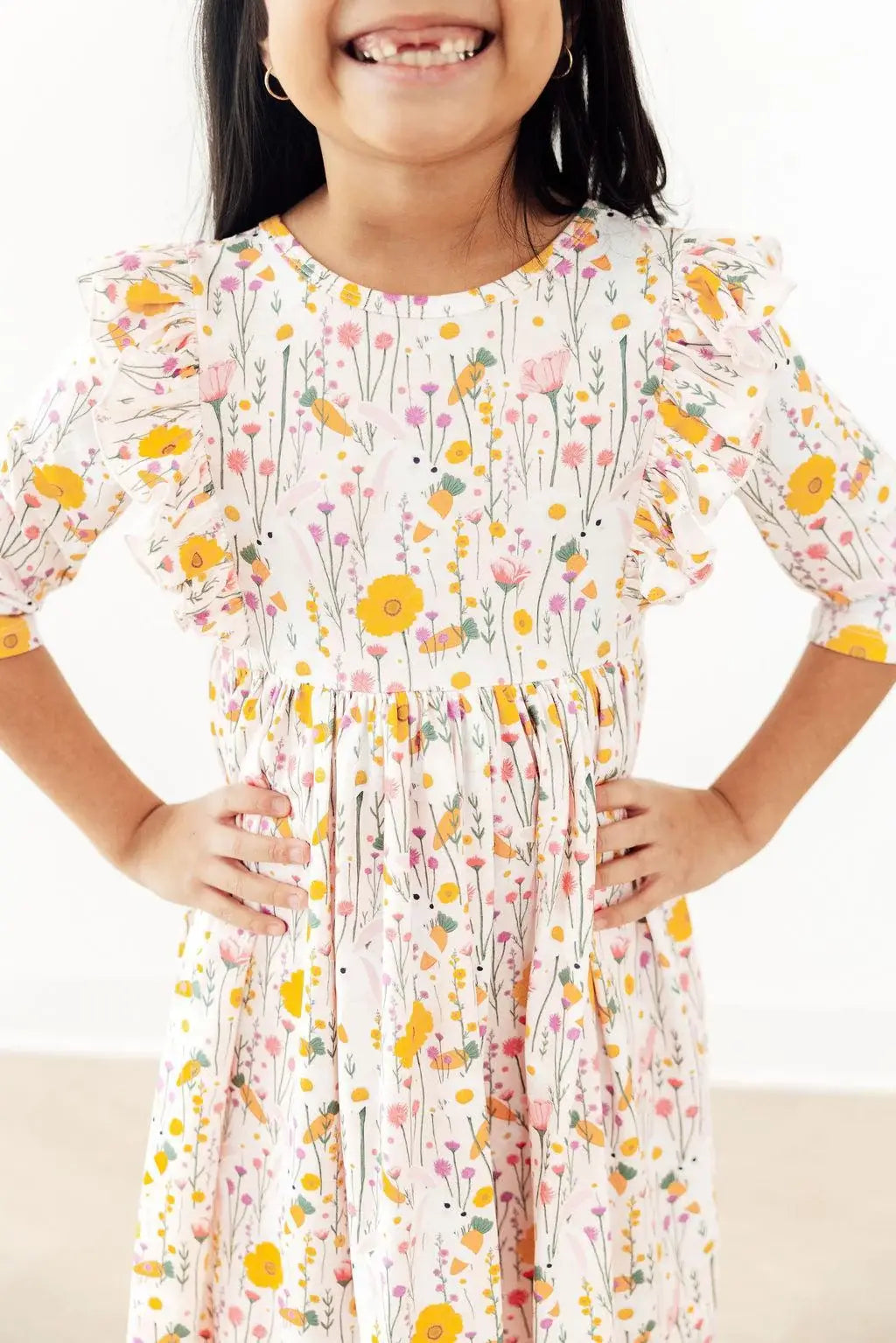 Carrot Cutie 3/4 Sleeve Ruffle Twirl Dress - Mila & Rose ® - Flyclothing LLC