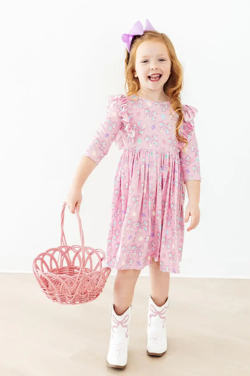 Little Bow Peeps 3/4 Sleeve Ruffle Twirl Dress - Mila & Rose ® - Flyclothing LLC