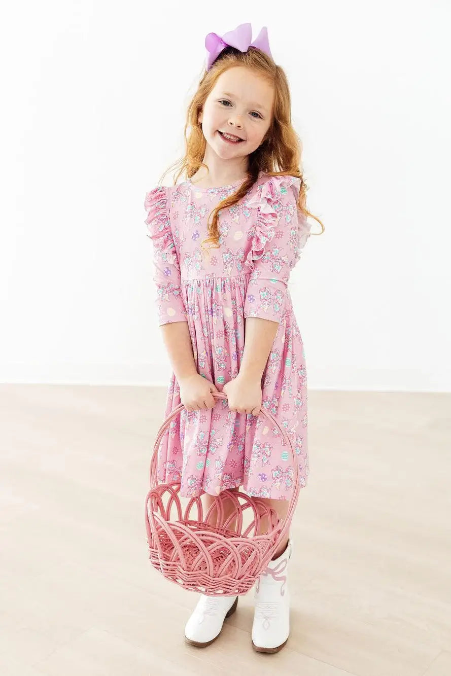 Little Bow Peeps 3/4 Sleeve Ruffle Twirl Dress - Mila & Rose ® - Flyclothing LLC