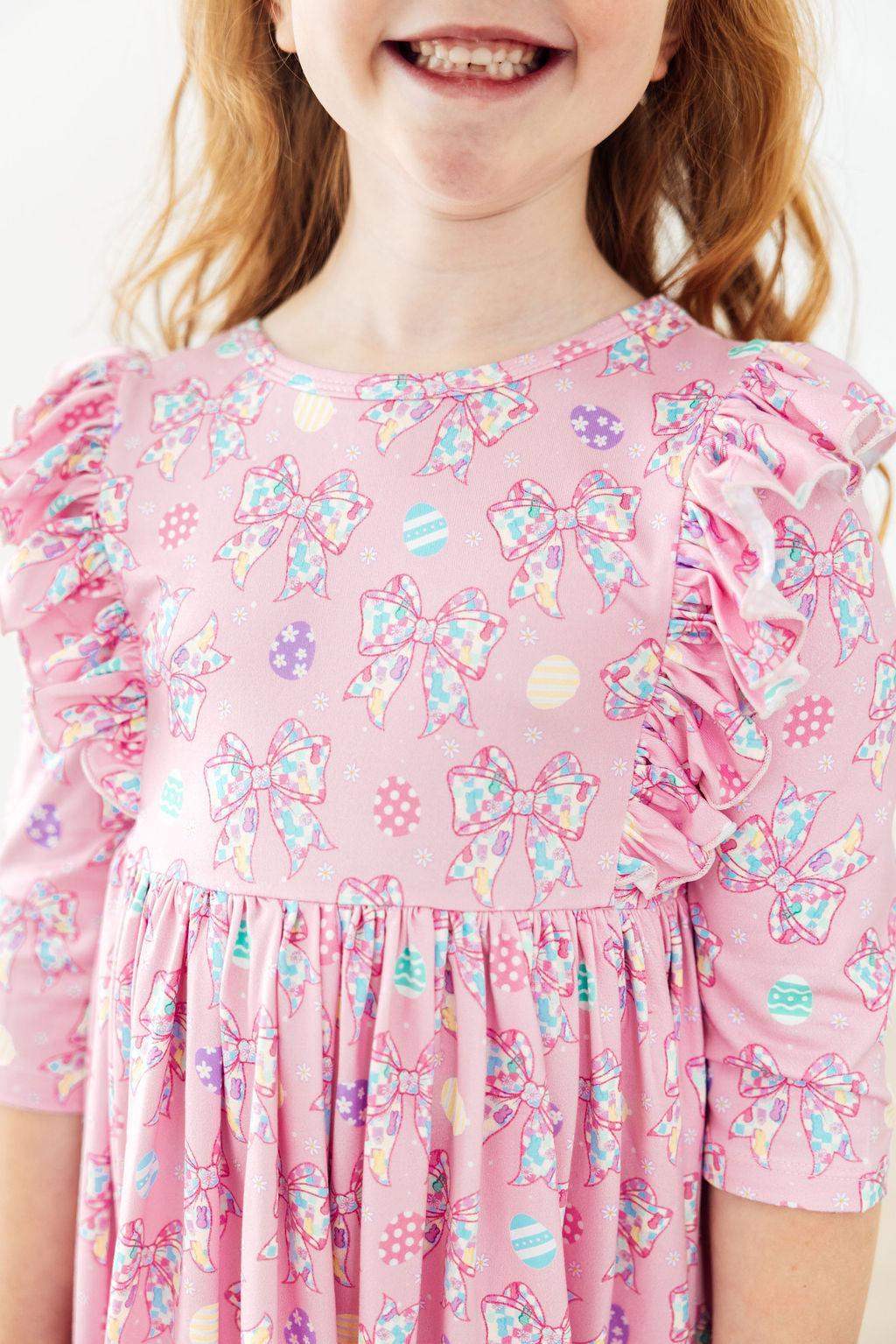 Little Bow Peeps 3/4 Sleeve Ruffle Twirl Dress - Mila & Rose ® - Flyclothing LLC