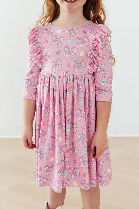 Little Bow Peeps 3/4 Sleeve Ruffle Twirl Dress - Mila & Rose ® - Flyclothing LLC
