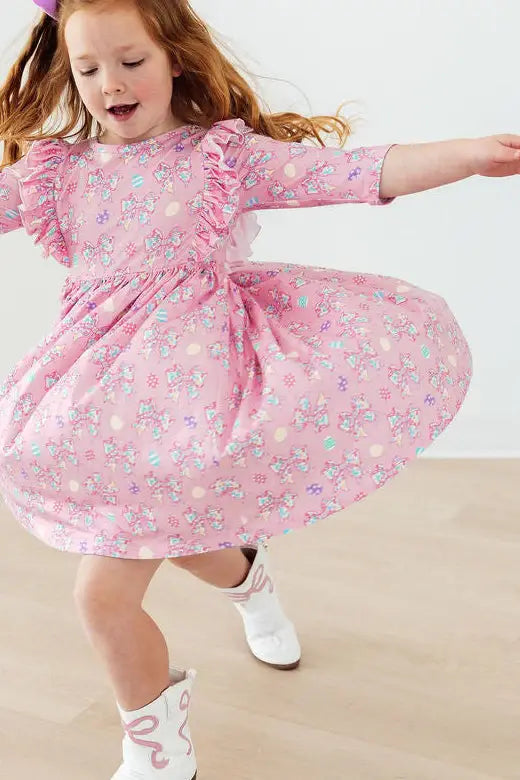 Little Bow Peeps 3/4 Sleeve Ruffle Twirl Dress - Mila & Rose ® - Flyclothing LLC